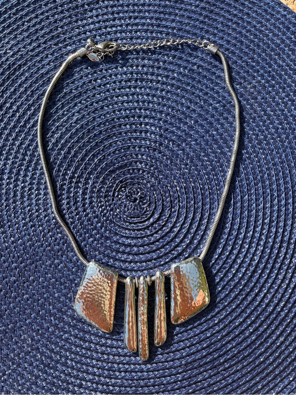 Chico's Polished Silver-Tone Textured Pendant Necklace
